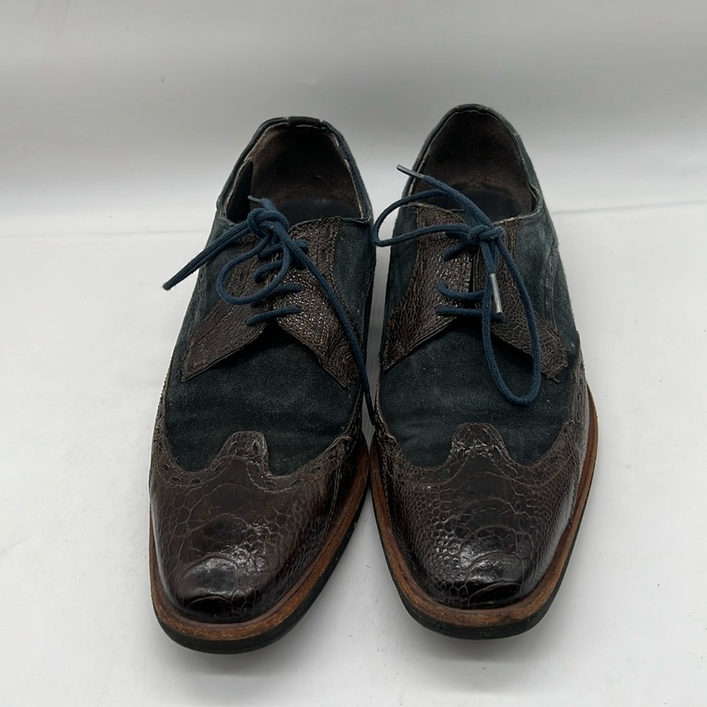 David X Brown Alligator and blue suede Size 8 made in Mexico
David X